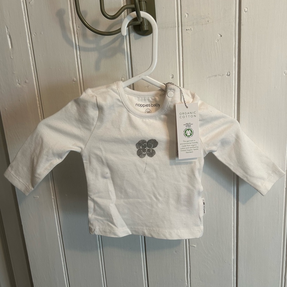 NEW Noppies 1/2m White Organic Cotton grey flower long sleeve Top